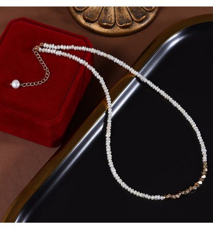 Original Design Geometric Freshwater Pearl Necklace With Natural White 3-4mm Baroque Pearls In Copper