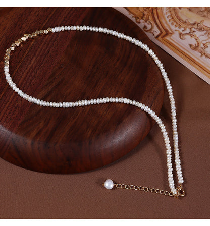 Original Design Geometric Freshwater Pearl Necklace With Natural White 3-4mm Baroque Pearls In Copper