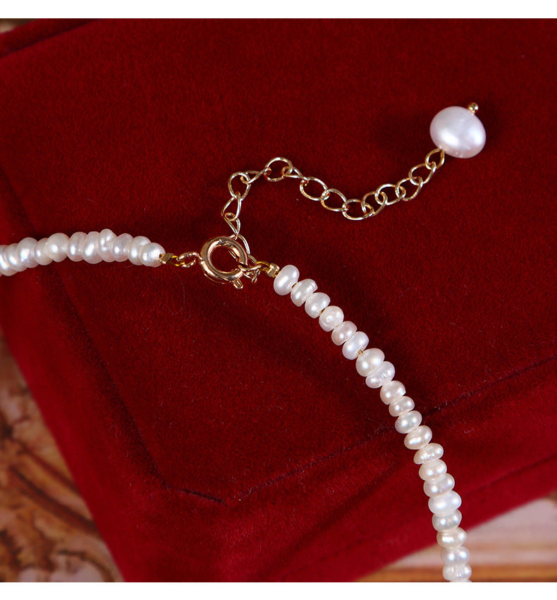 Original Design Geometric Freshwater Pearl Necklace With Natural White 3-4mm Baroque Pearls In Copper