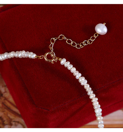 Original Design Geometric Freshwater Pearl Necklace With Natural White 3-4mm Baroque Pearls In Copper