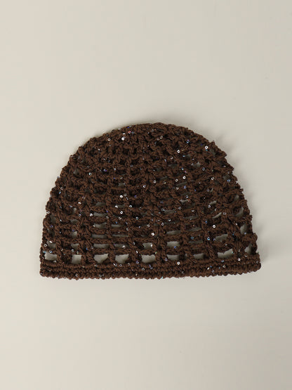 Solid Color Breathable Wool Cap For Women In Simple Style, Brimless Design With Hollow Out Craft, Made Of Polyester