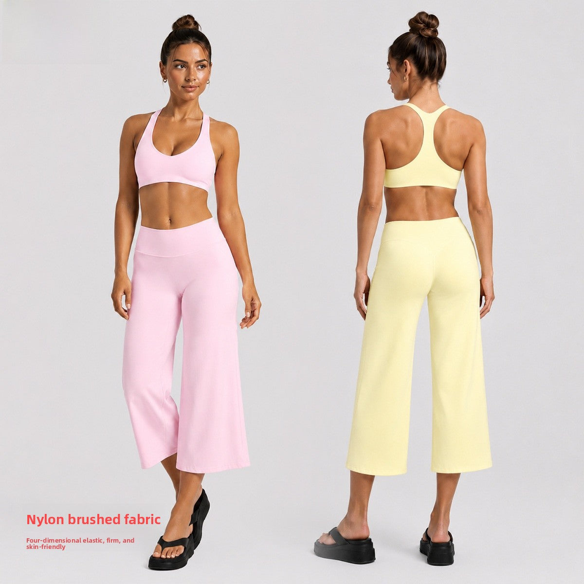 Yoga Fitness Wide Leg Pants For Women In Nylon Fabric With High Elasticity, Calf-Length Design Perfect For Yoga
