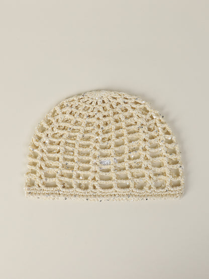 Solid Color Breathable Wool Cap For Women In Simple Style, Brimless Design With Hollow Out Craft, Made Of Polyester