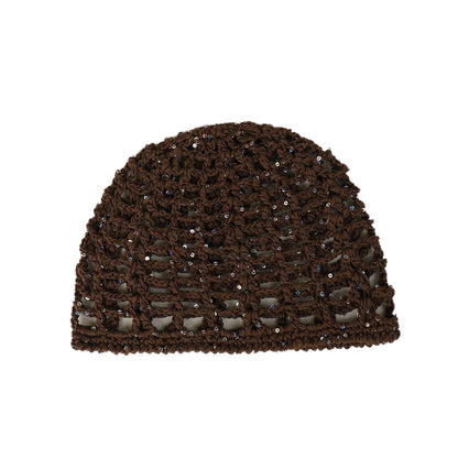 Solid Color Breathable Wool Cap For Women In Simple Style, Brimless Design With Hollow Out Craft, Made Of Polyester