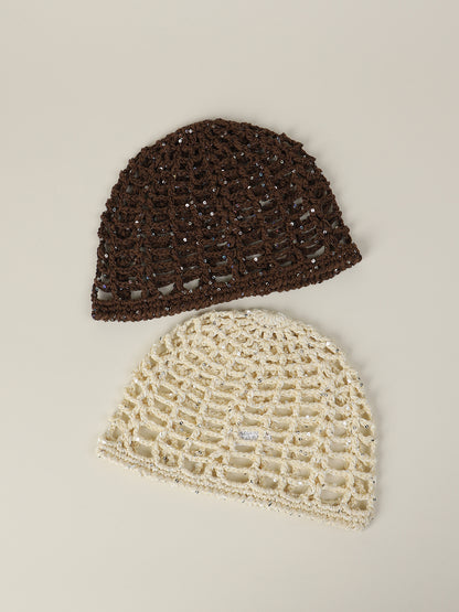 Solid Color Breathable Wool Cap For Women In Simple Style, Brimless Design With Hollow Out Craft, Made Of Polyester