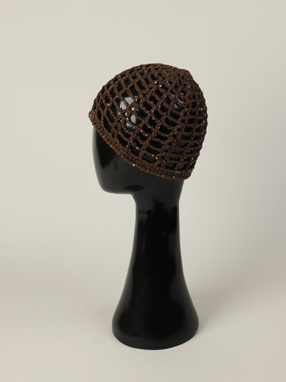 Solid Color Breathable Wool Cap For Women In Simple Style, Brimless Design With Hollow Out Craft, Made Of Polyester