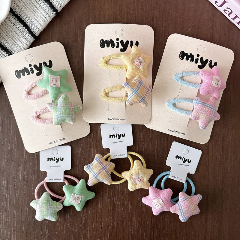 Cute Plaid BB Clips Hair Accessories For Kids In Green Cloth Material