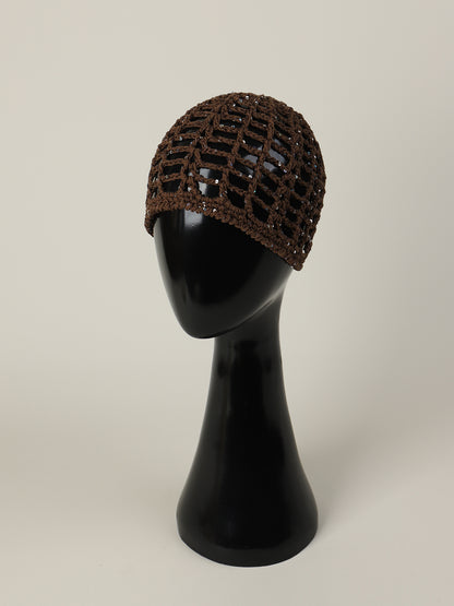 Solid Color Breathable Wool Cap For Women In Simple Style, Brimless Design With Hollow Out Craft, Made Of Polyester