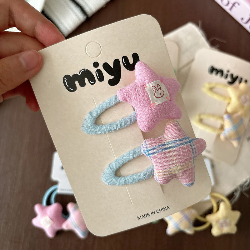 Cute Plaid BB Clips Hair Accessories For Kids In Green Cloth Material