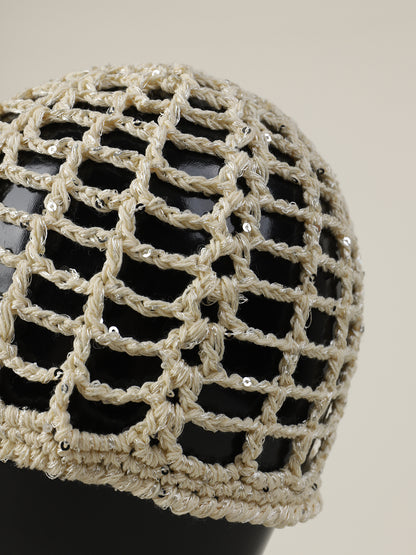 Solid Color Breathable Wool Cap For Women In Simple Style, Brimless Design With Hollow Out Craft, Made Of Polyester