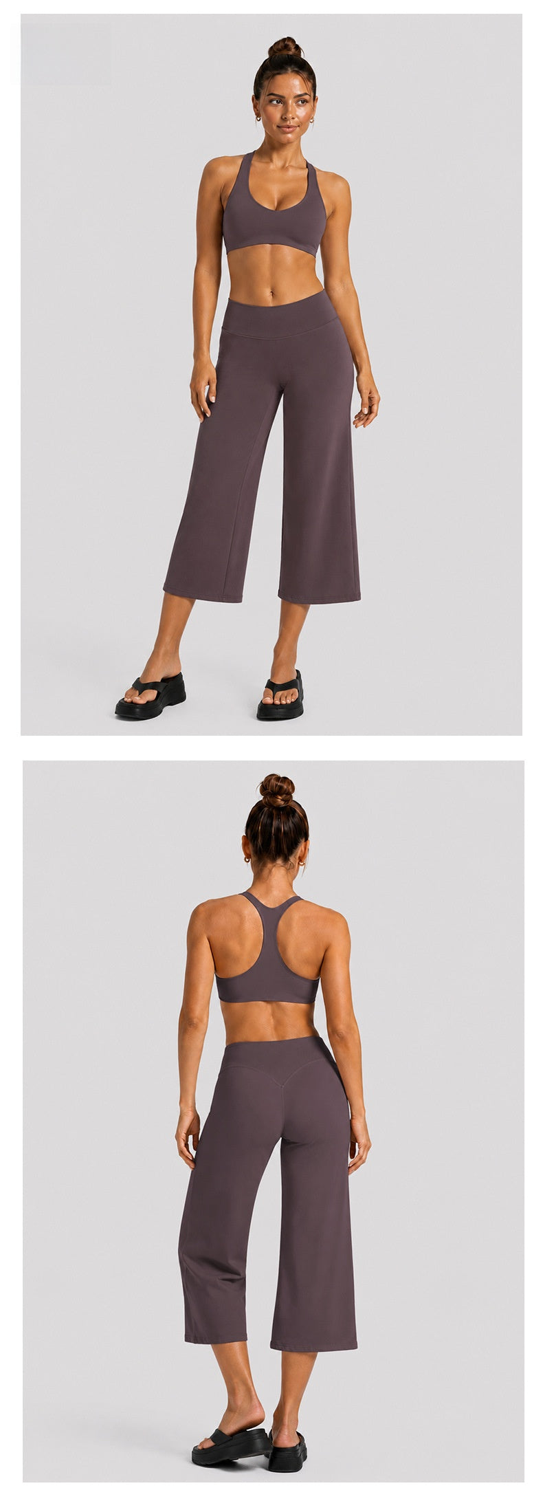 Yoga Fitness Wide Leg Pants For Women In Nylon Fabric With High Elasticity, Calf-Length Design Perfect For Yoga