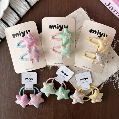 Cute Plaid BB Clips Hair Accessories For Kids In Green Cloth Material