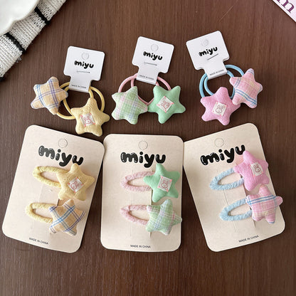 Cute Plaid BB Clips Hair Accessories For Kids In Green Cloth Material