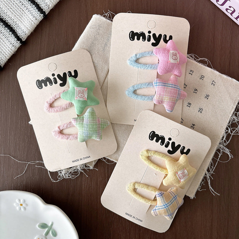 Cute Plaid BB Clips Hair Accessories For Kids In Green Cloth Material