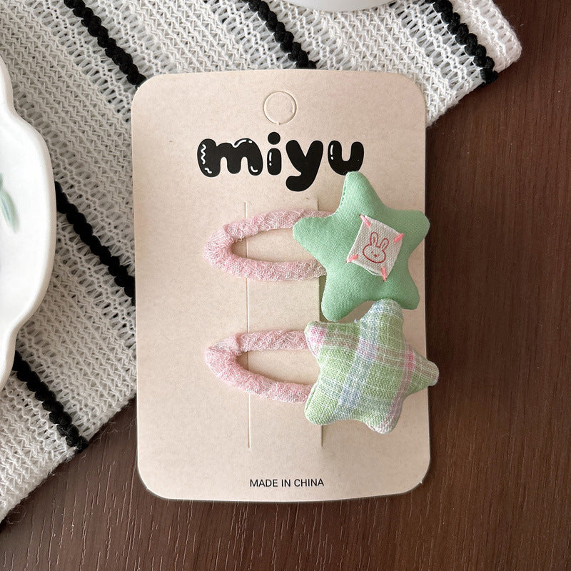 Cute Plaid BB Clips Hair Accessories For Kids In Green Cloth Material