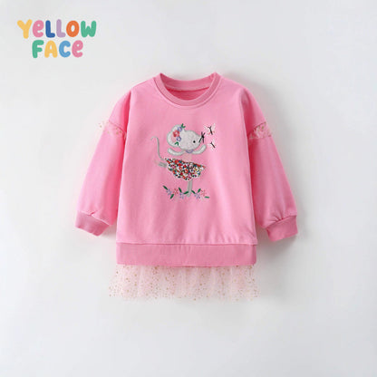 Cute Girls' Cotton Pullover Sweatshirt Featuring Embroidery In Natural Pink