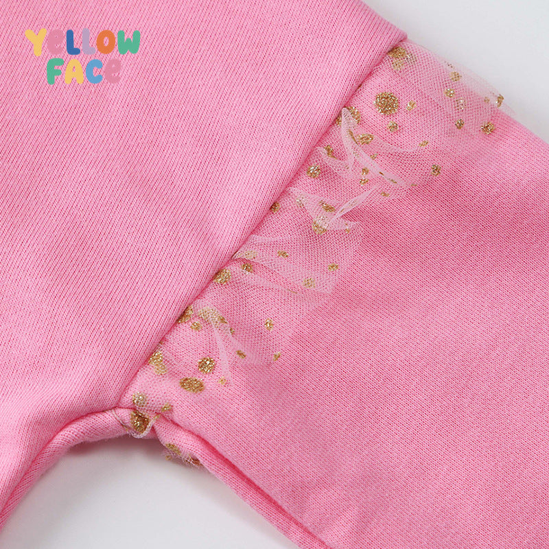 Cute Girls' Cotton Pullover Sweatshirt Featuring Embroidery In Natural Pink