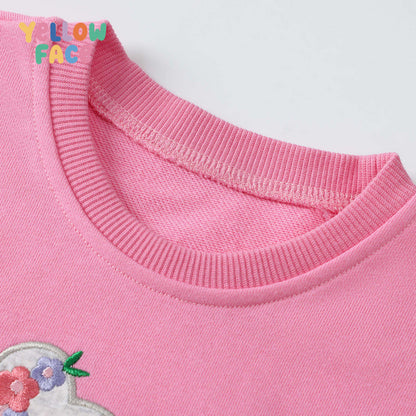 Cute Girls' Cotton Pullover Sweatshirt Featuring Embroidery In Natural Pink