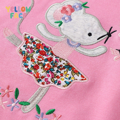 Cute Girls' Cotton Pullover Sweatshirt Featuring Embroidery In Natural Pink