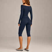 Long-sleeved Top + Cropped Pants, Blueberry Color