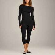 Long-sleeved Top + Cropped Pants, Black