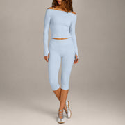Long-sleeve Top + Cropped Pants, Misty Blue