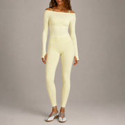 Long-sleeved Top + Long Pants in Cream Yellow