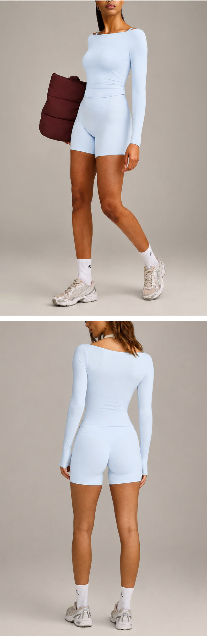 Sport Running Shorts For Women In Slim Fit, Made With Nylon Fabric, Featuring Long Sleeve Design For Spring And Summer