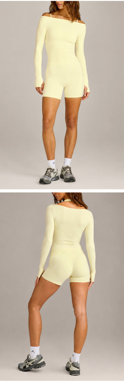 Sport Running Shorts For Women In Slim Fit, Made With Nylon Fabric, Featuring Long Sleeve Design For Spring And Summer