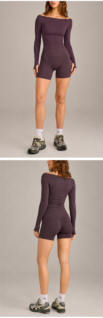 Sport Running Shorts For Women In Slim Fit, Made With Nylon Fabric, Featuring Long Sleeve Design For Spring And Summer