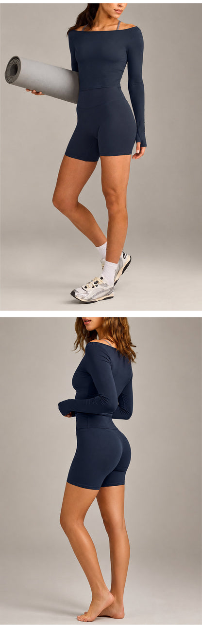 Sport Running Shorts For Women In Slim Fit, Made With Nylon Fabric, Featuring Long Sleeve Design For Spring And Summer