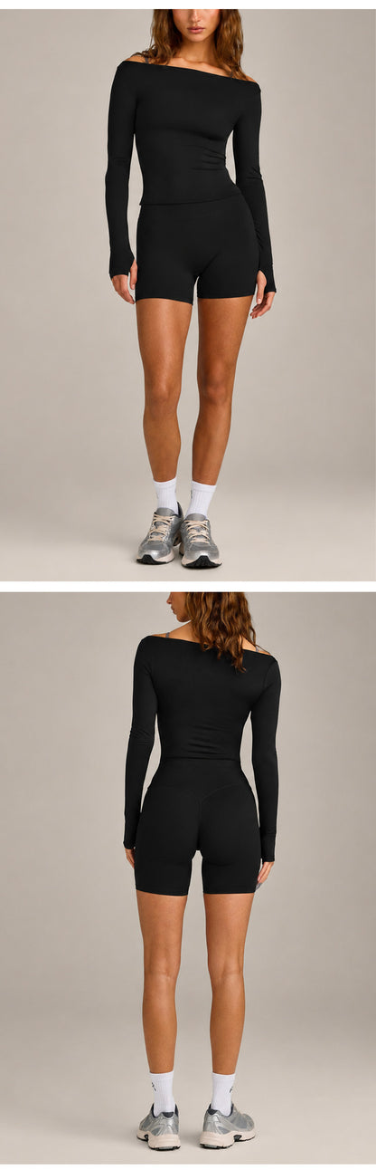Sport Running Shorts For Women In Slim Fit, Made With Nylon Fabric, Featuring Long Sleeve Design For Spring And Summer