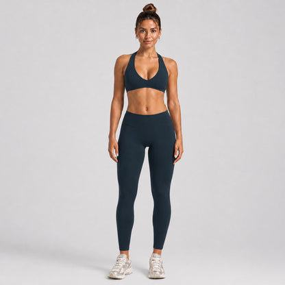 Women's Full Length Sport Jumpsuit For Fitness In Nylon Fabric Featuring Backless Design With High Elasticity And Sleeveless Style