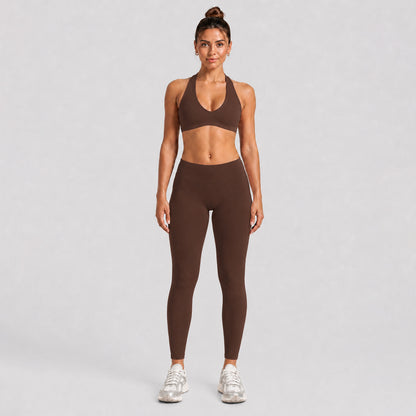 Women's Full Length Sport Jumpsuit For Fitness In Nylon Fabric Featuring Backless Design With High Elasticity And Sleeveless Style