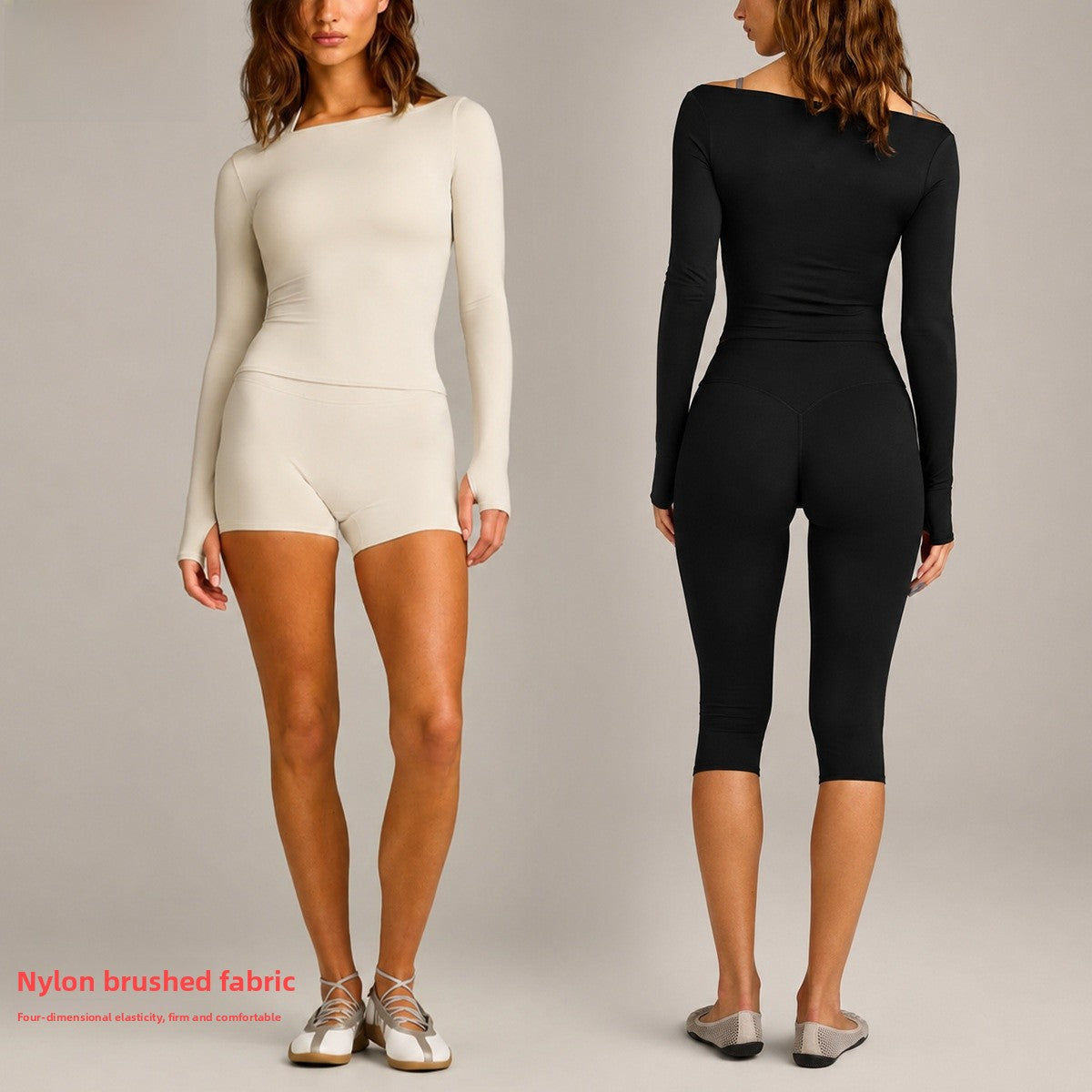Sport Running Shorts For Women In Slim Fit, Made With Nylon Fabric, Featuring Long Sleeve Design For Spring And Summer
