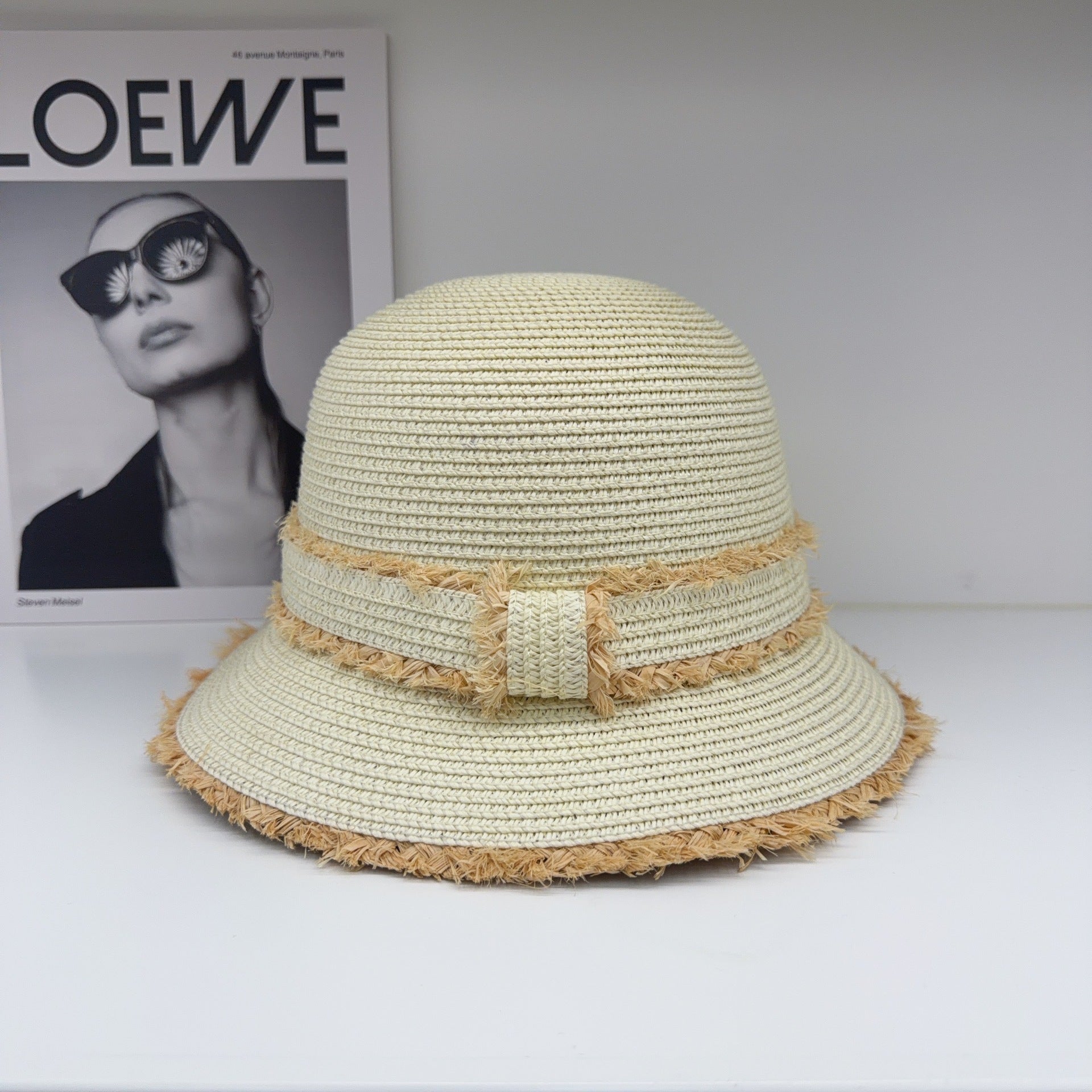 French Style Solid Color Straw Hat For Women With Short Brim, UV Protection Featuring Braid Craftsmanship