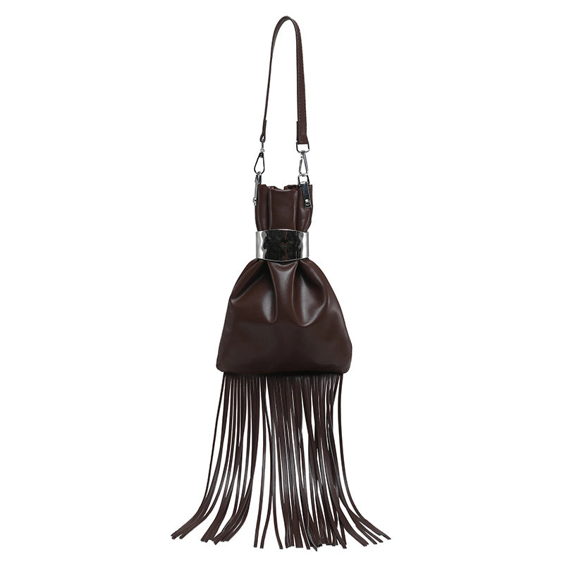 Women’s Square Polyester Shoulder Bag With Tassel, Single Shoulder Strap, Perfect For Autumn
