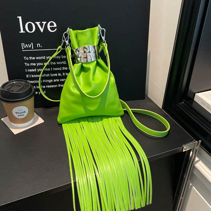 Women’s Square Polyester Shoulder Bag With Tassel, Single Shoulder Strap, Perfect For Autumn