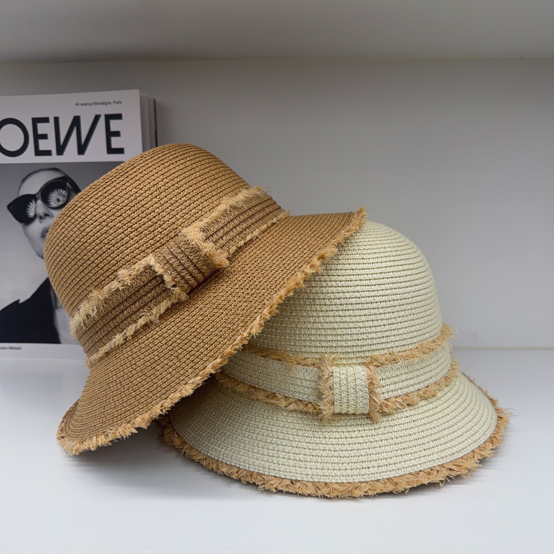 French Style Solid Color Straw Hat For Women With Short Brim, UV Protection Featuring Braid Craftsmanship