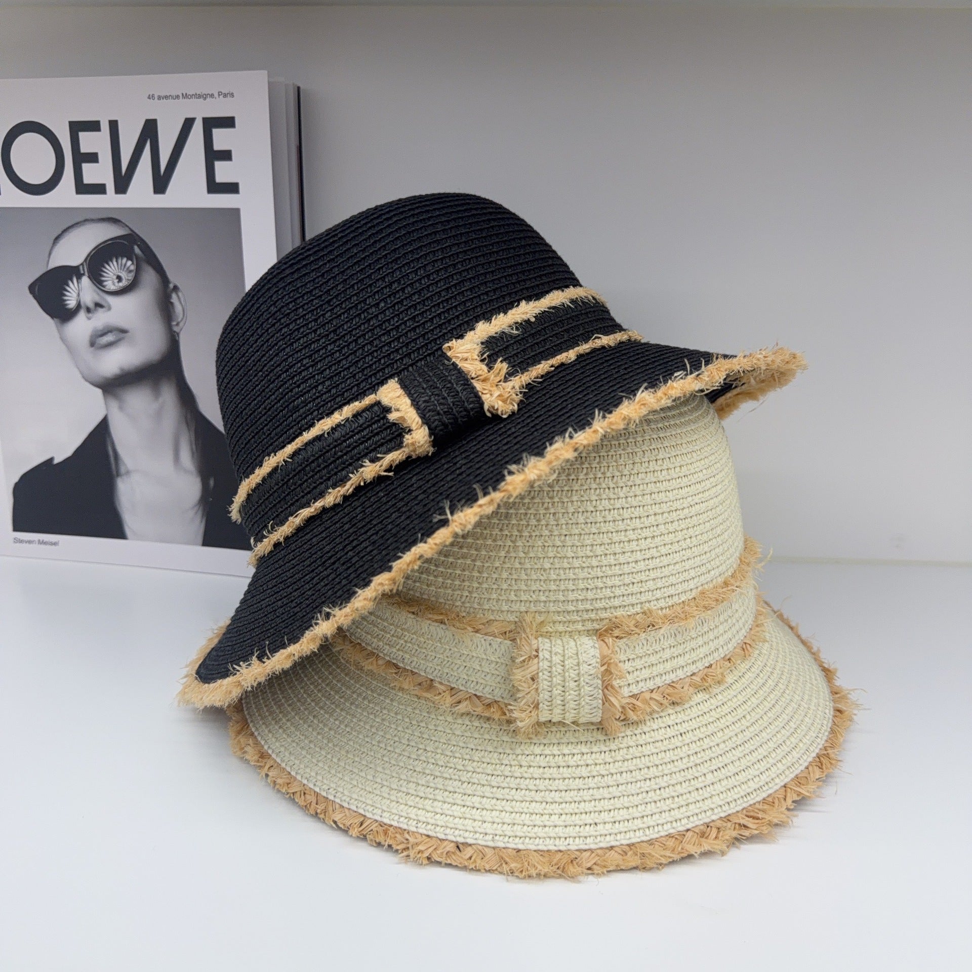 French Style Solid Color Straw Hat For Women With Short Brim, UV Protection Featuring Braid Craftsmanship
