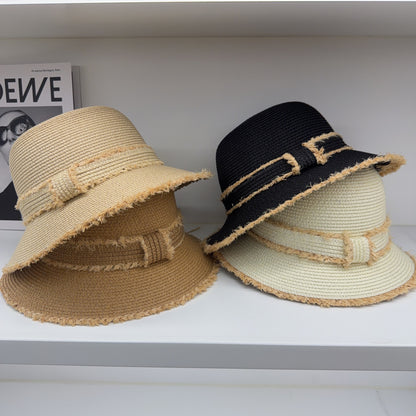 French Style Solid Color Straw Hat For Women With Short Brim, UV Protection Featuring Braid Craftsmanship