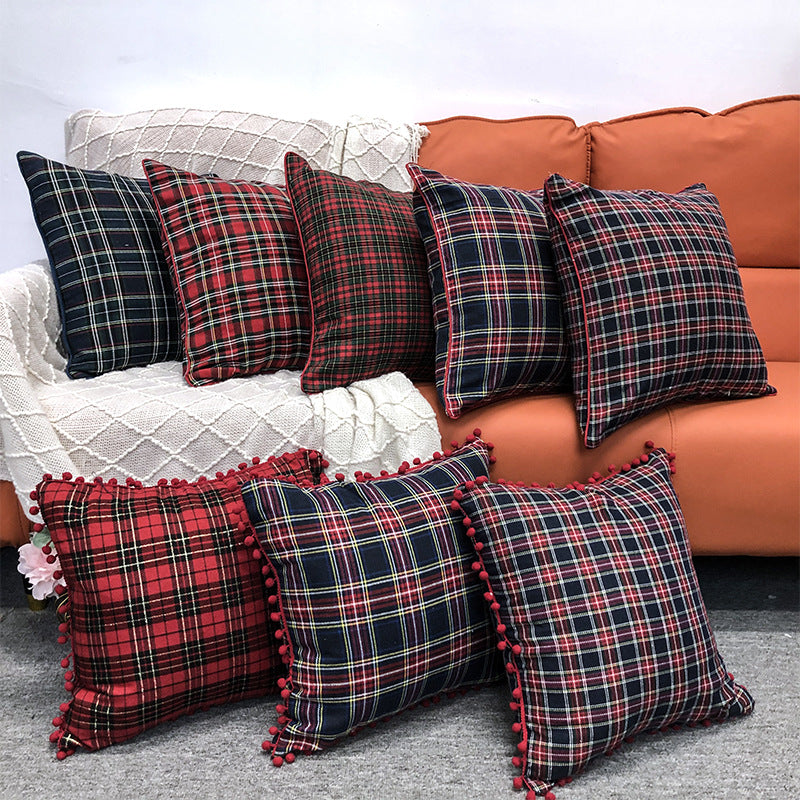 Christmas Pillow Case With Lattice Pattern, Polyester Decorative Cover For Holiday Home Decor