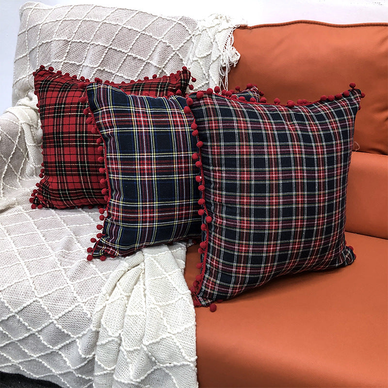 Christmas Pillow Case With Lattice Pattern, Polyester Decorative Cover For Holiday Home Decor