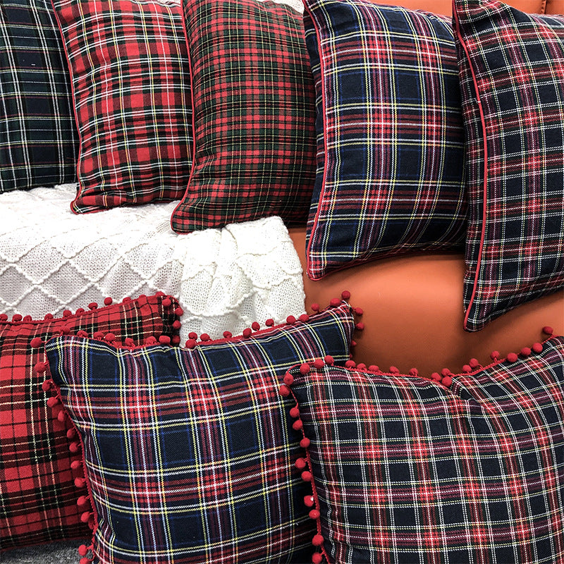 Christmas Pillow Case With Lattice Pattern, Polyester Decorative Cover For Holiday Home Decor