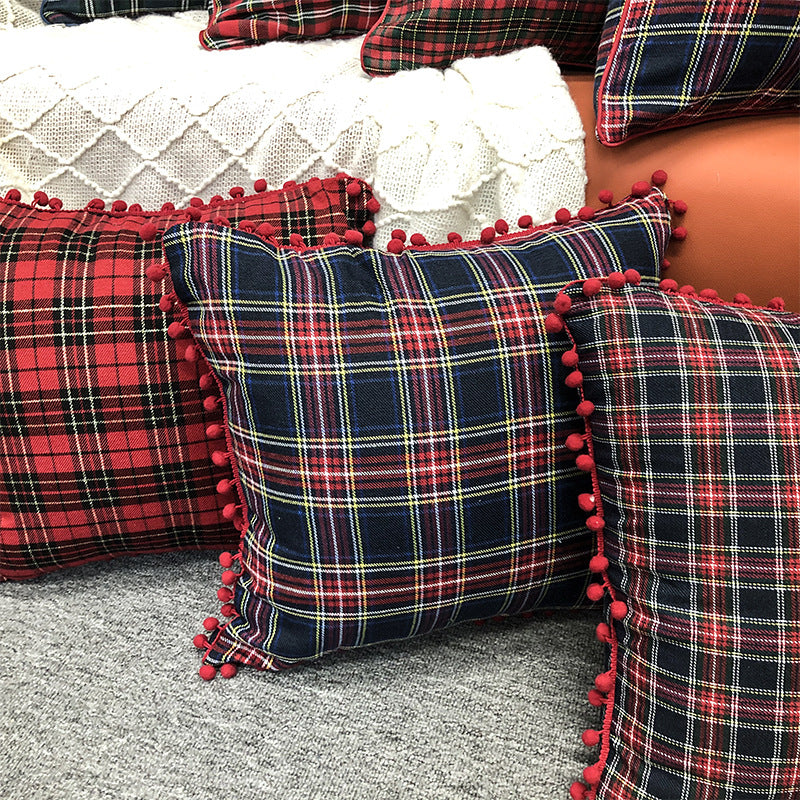 Christmas Pillow Case With Lattice Pattern, Polyester Decorative Cover For Holiday Home Decor