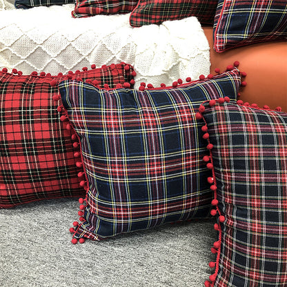 Christmas Pillow Case With Lattice Pattern, Polyester Decorative Cover For Holiday Home Decor