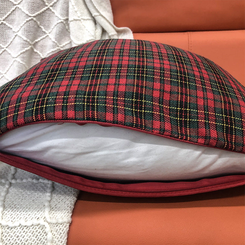 Christmas Pillow Case With Lattice Pattern, Polyester Decorative Cover For Holiday Home Decor