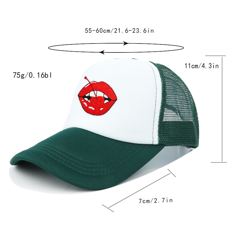 Unisex Casual Breathable Lips Baseball Cap With Wide Brim, Made Of Polyester For Adults