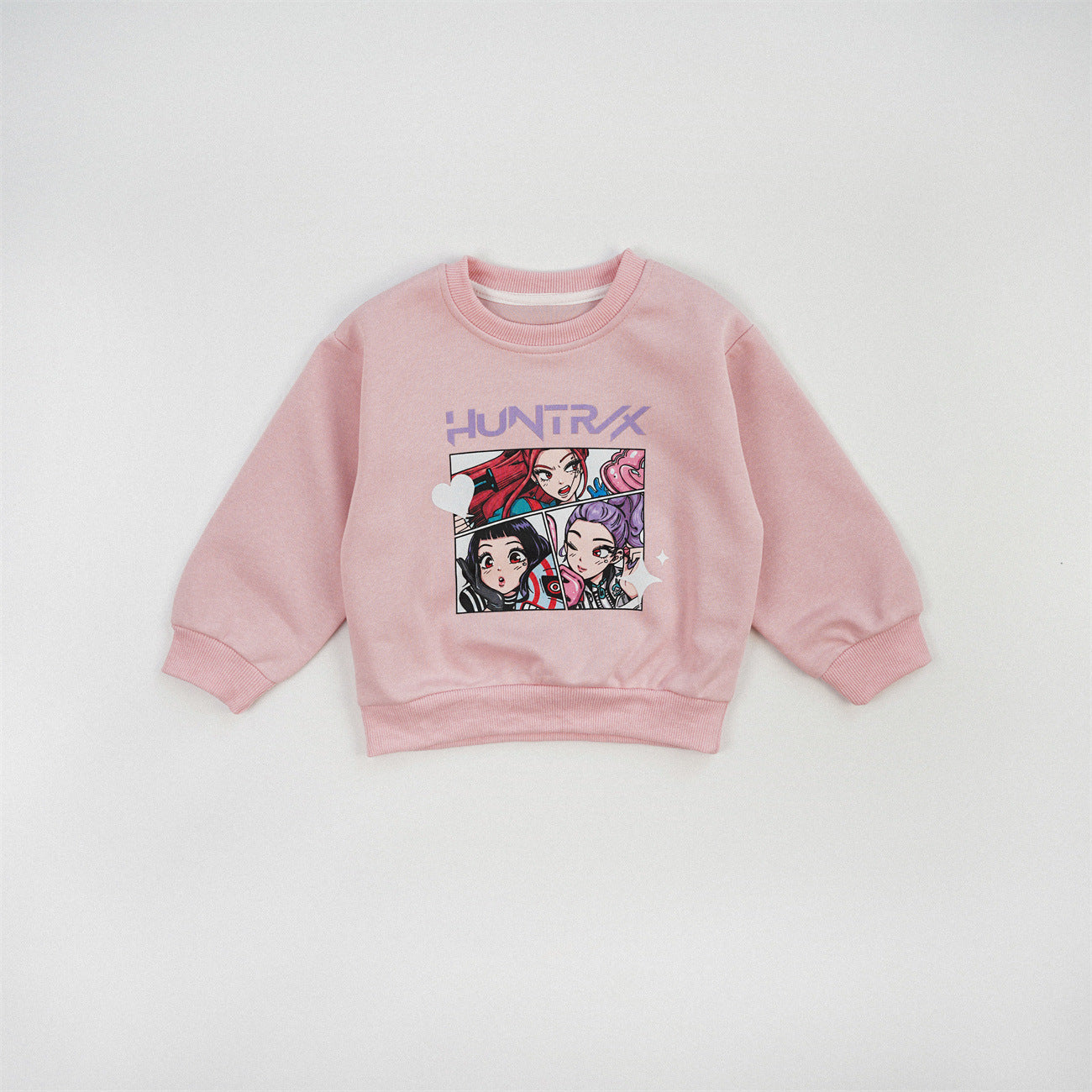 Cute Anime Girls' Pullover Children's Sweatshirt In Natural Pink With Long Sleeves, Made From Over 50% Cotton