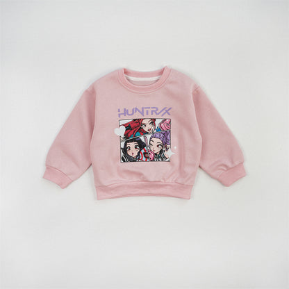 Cute Anime Girls' Pullover Children's Sweatshirt In Natural Pink With Long Sleeves, Made From Over 50% Cotton